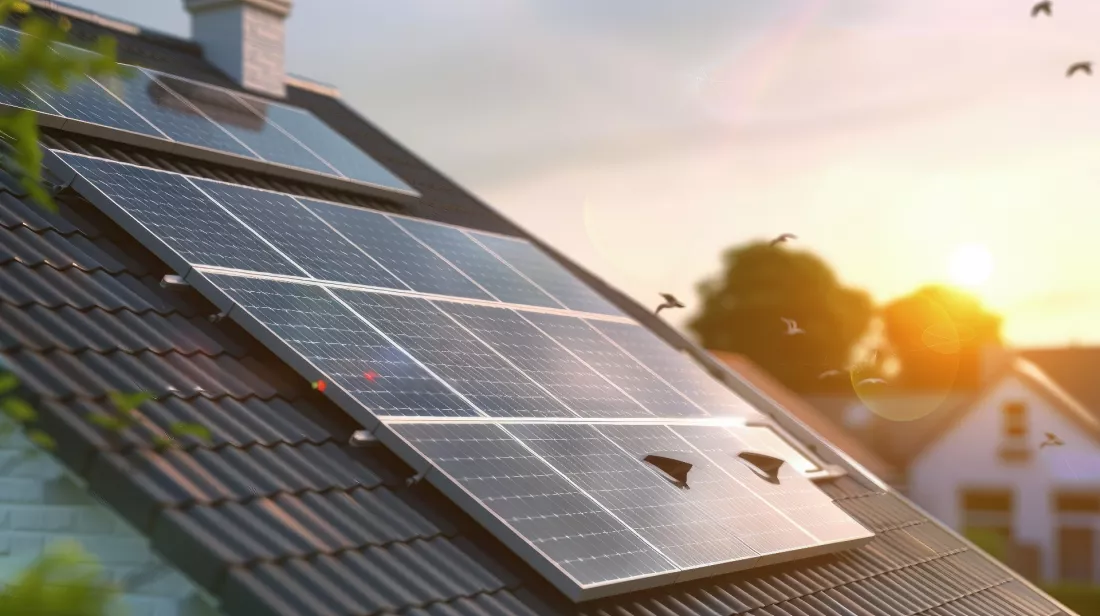 Paneles solares en un tejado a pleno sol